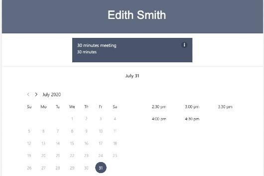 Personal Bookings calendar interface